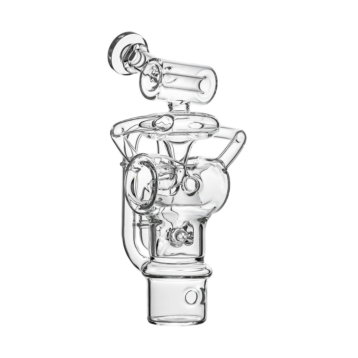 Calibear Swiss recycler for Dr. Dabber Switch 2 — Swiss-hole percolation (in-hand size reference)