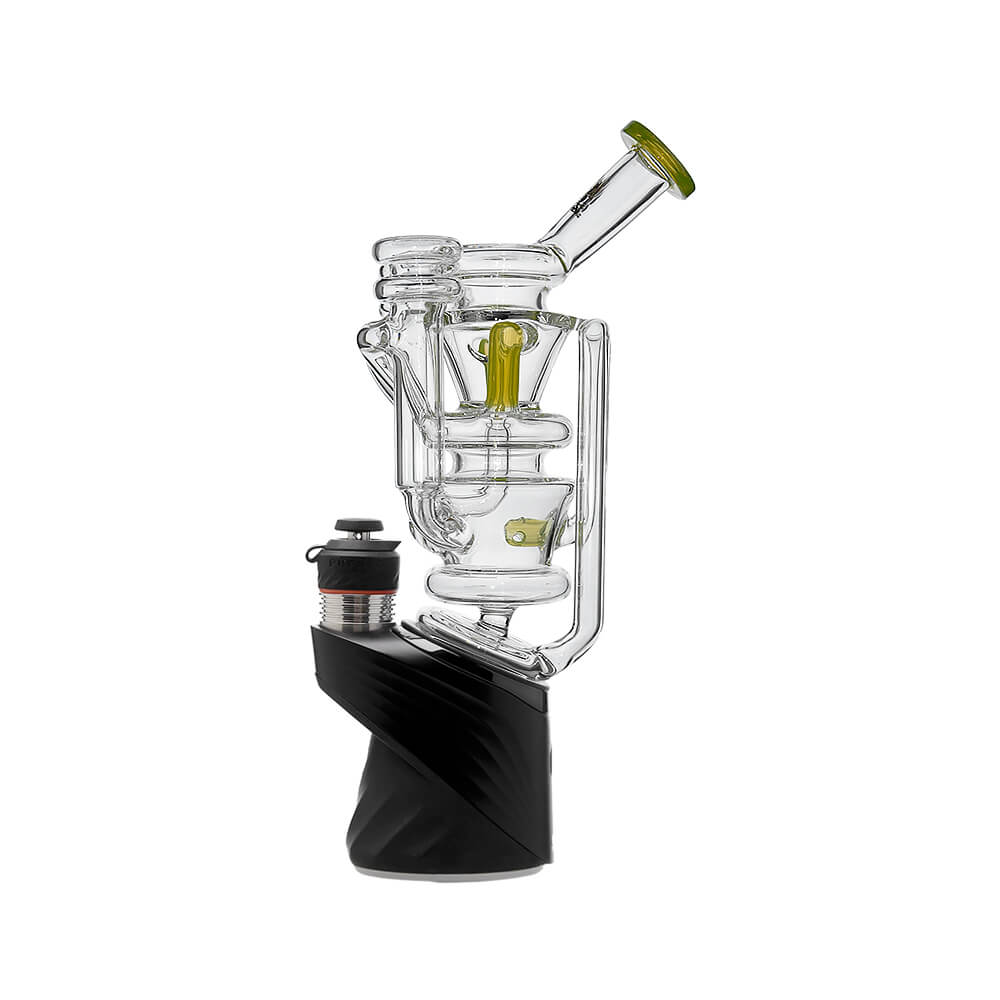 Calibear vortex recycler for Puffco Peak — spinning tornado water circulation (connection joint detail)