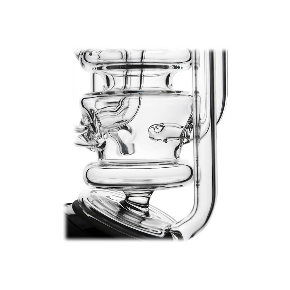 Calibear vortex recycler for Puffco Peak — spinning tornado water circulation (in-hand size reference)