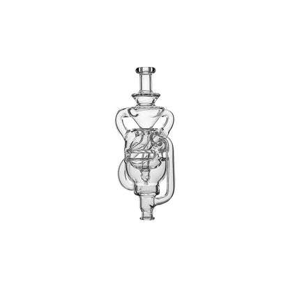 Two Calibear Fabcycler Pivot glass attachments showing complex internal recycling paths and fab egg holes on a white background.