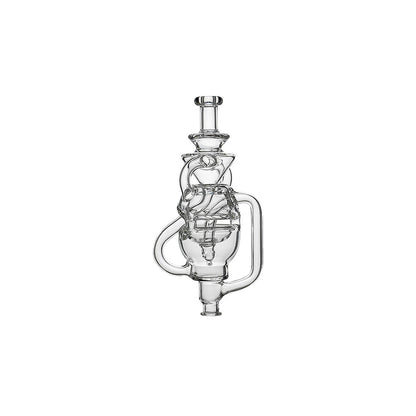 Two Calibear Fabcycler Pivot glass attachments showing complex internal recycling paths and fab egg holes on a white background.