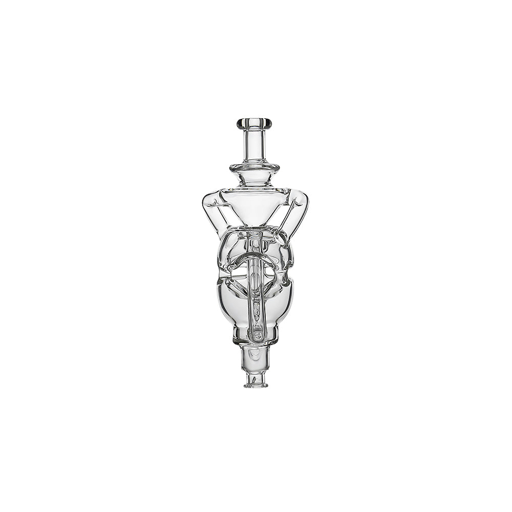 Two Calibear Fabcycler Pivot glass attachments showing complex internal recycling paths and fab egg holes on a white background.