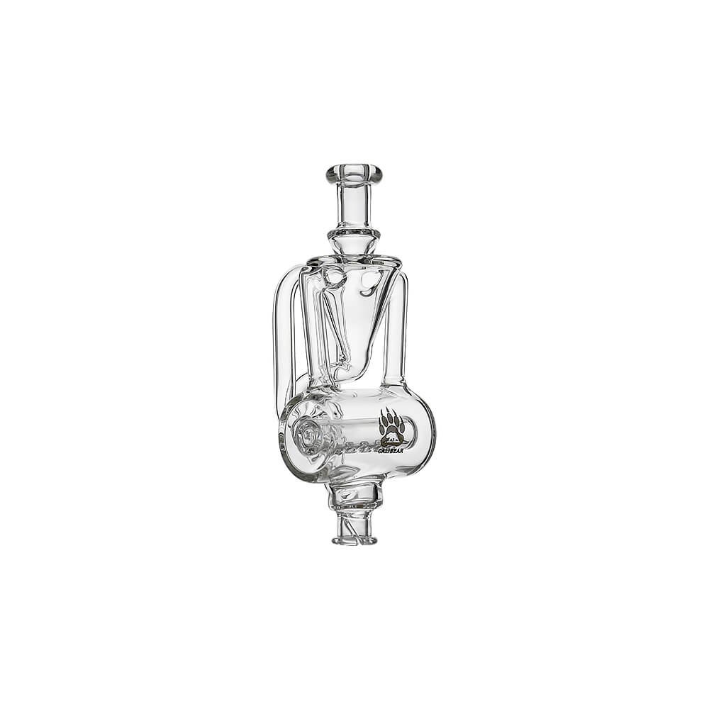 CALIBEAR INLINER RECYCLER PIVOT MOUTHPIECE- Premium dr. dabber glass attachment from Calibear Glass. Ideal for dabbing, providing smooth hits and durability. Shop high-quality dab rigs, water pipes, bongs, erig glasses and glass smoking accessories at Calibear Glass. Elevate your smoking experience with a durable and stylish glass dab rig. Free shipping on all orders.