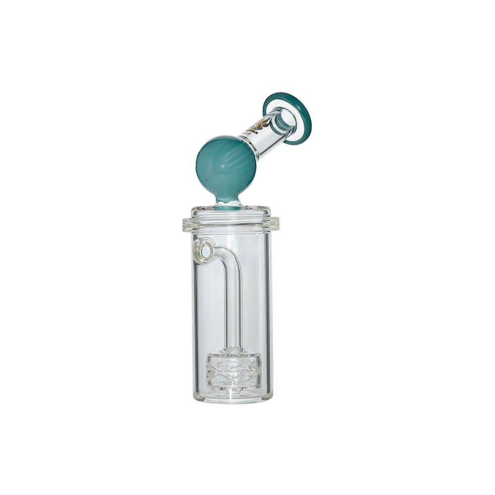 Calibear Curve Flow Sidecar glass attachment for Dr. Dabber Switch 2 featuring color-shifting Chameleon Pink glass and matrix percolator.