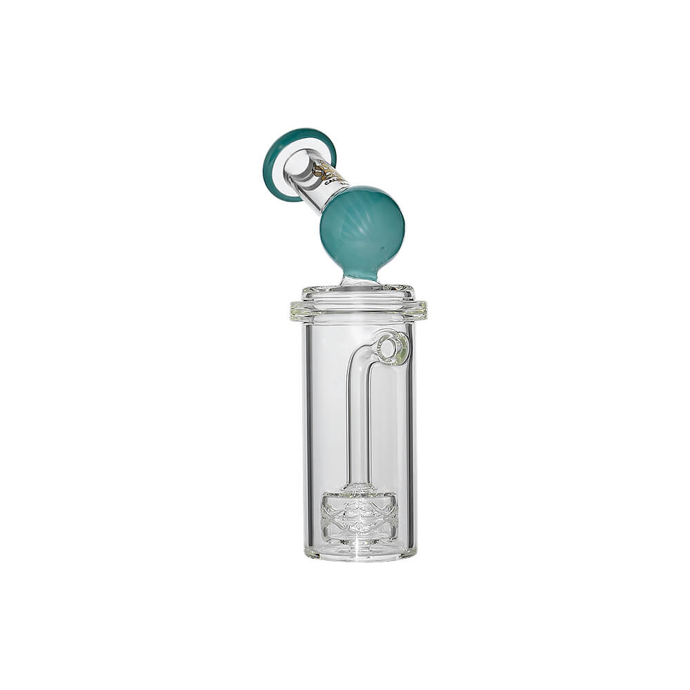 Calibear Curve Flow Sidecar glass attachment for Dr. Dabber Switch 2 featuring color-shifting Chameleon Pink glass and matrix percolator.