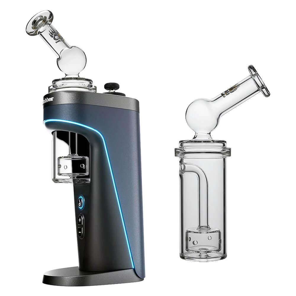 Calibear Curve Flow Sidecar glass attachment for Dr. Dabber Switch 2 featuring color-shifting Chameleon Pink glass and matrix percolator.