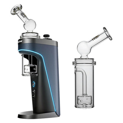 Calibear Curve Flow Sidecar glass attachment for Dr. Dabber Switch 2 featuring color-shifting Chameleon Pink glass and matrix percolator.
