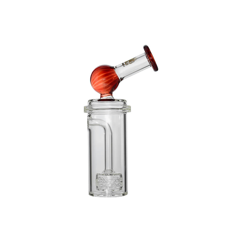 Calibear Curve Flow Sidecar glass attachment for Dr. Dabber Switch 2 featuring color-shifting Chameleon Pink glass and matrix percolator.