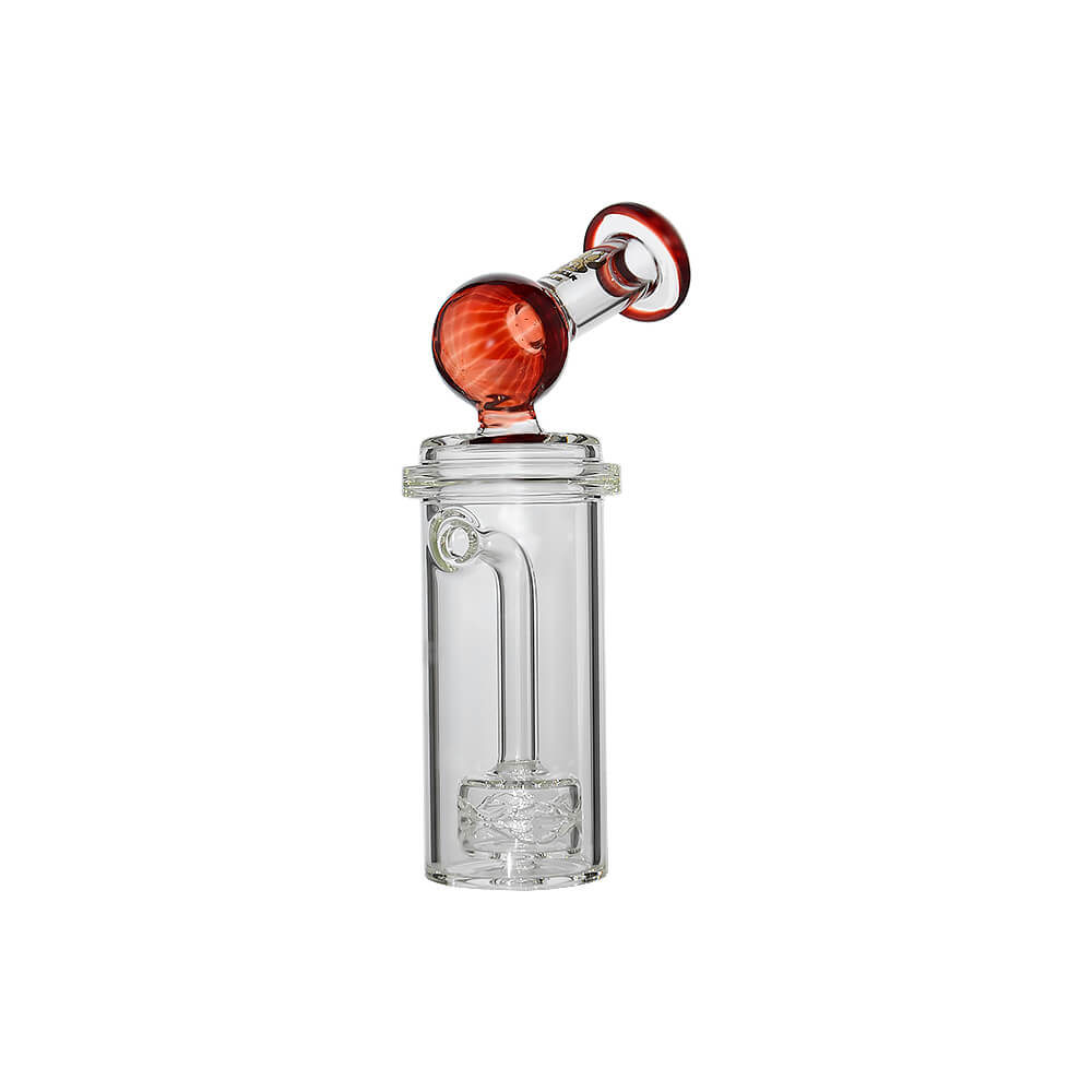 Calibear Curve Flow Sidecar glass attachment for Dr. Dabber Switch 2 featuring color-shifting Chameleon Pink glass and matrix percolator.