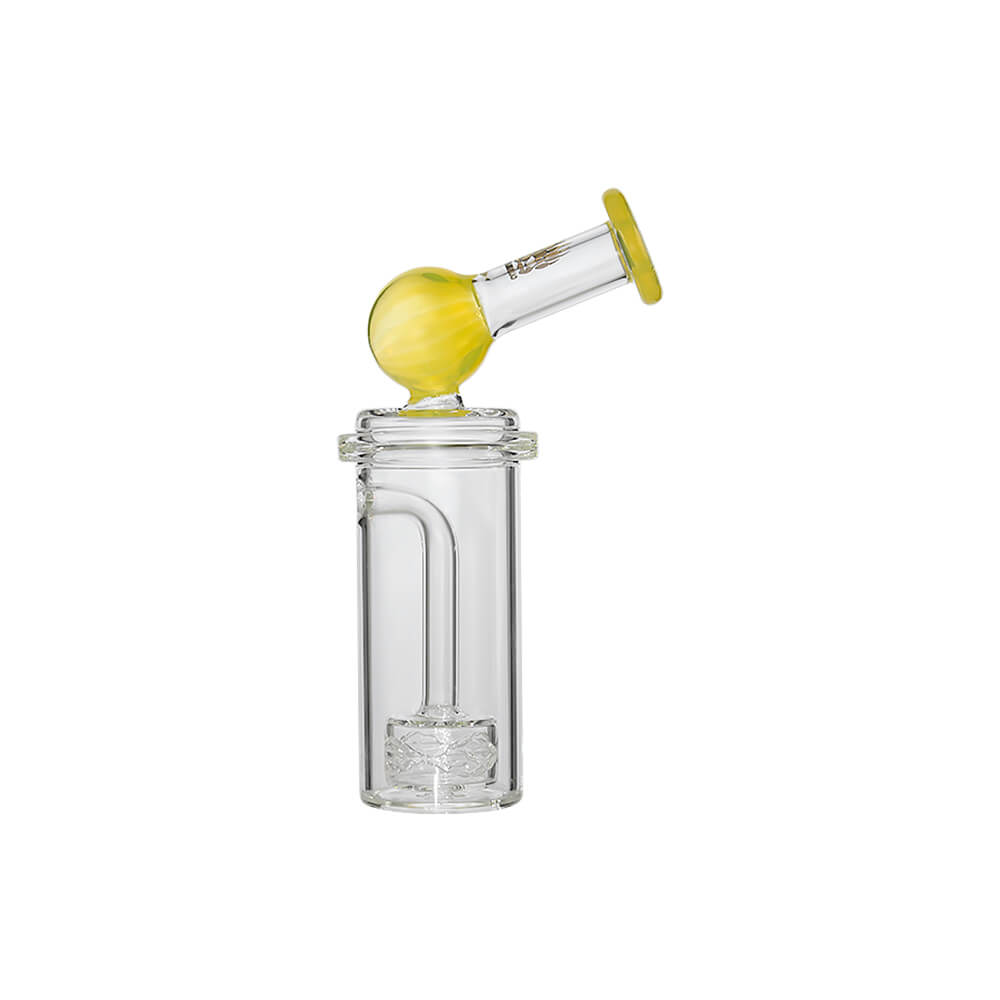 Calibear Curve Flow Sidecar glass attachment for Dr. Dabber Switch 2 featuring color-shifting Chameleon Pink glass and matrix percolator.