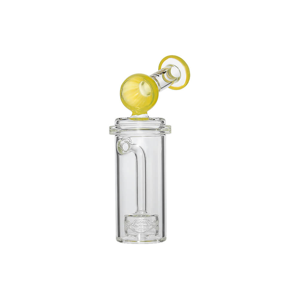 Calibear Curve Flow Sidecar glass attachment for Dr. Dabber Switch 2 featuring color-shifting Chameleon Pink glass and matrix percolator.