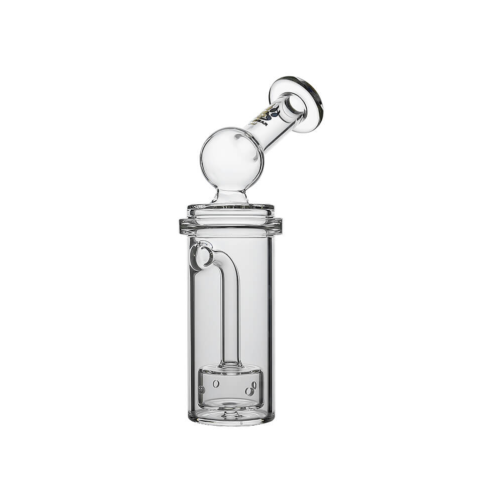 Calibear Curve Flow Sidecar glass attachment for Dr. Dabber Switch 2 featuring color-shifting Chameleon Pink glass and matrix percolator.