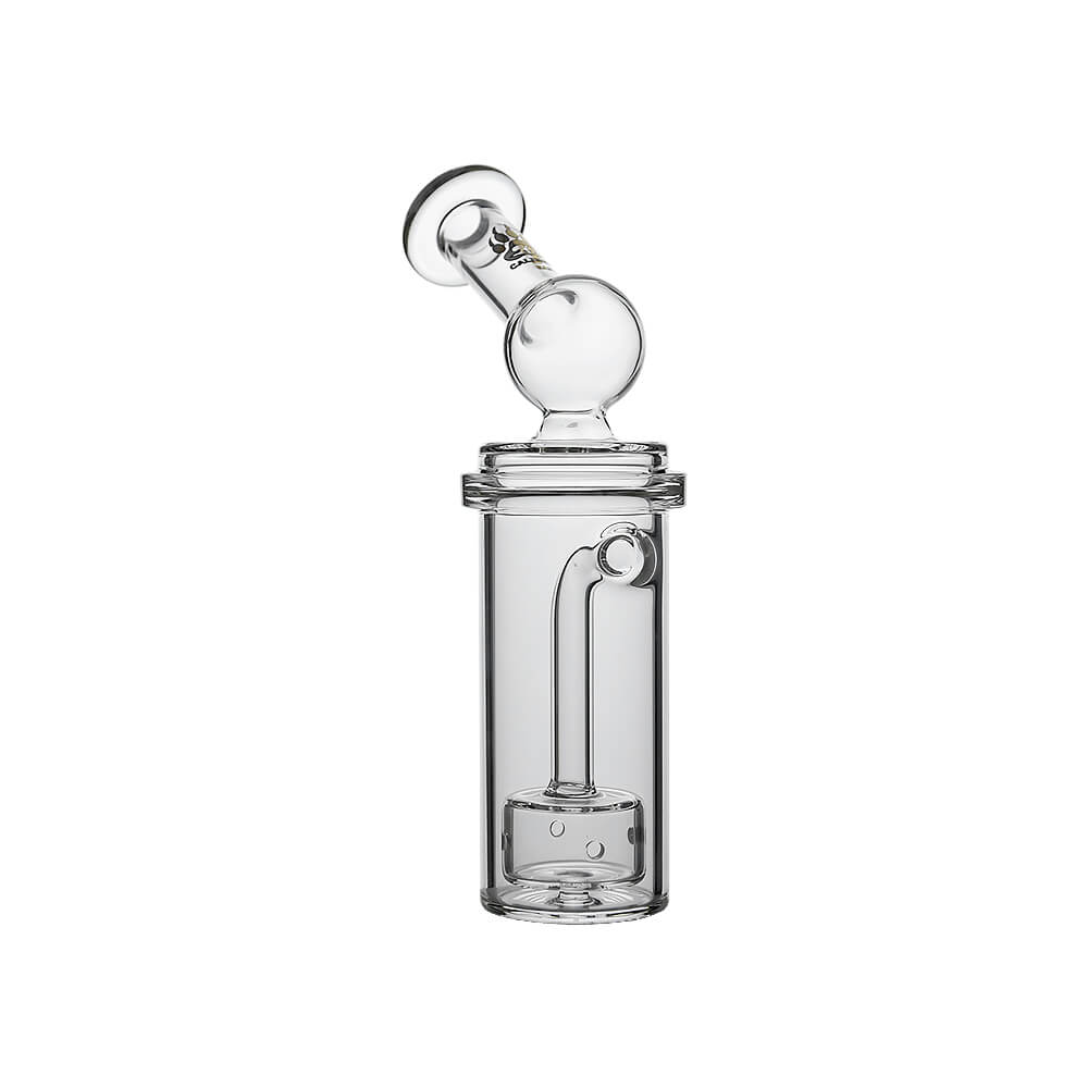 Calibear Curve Flow Sidecar glass attachment for Dr. Dabber Switch 2 featuring color-shifting Chameleon Pink glass and matrix percolator.