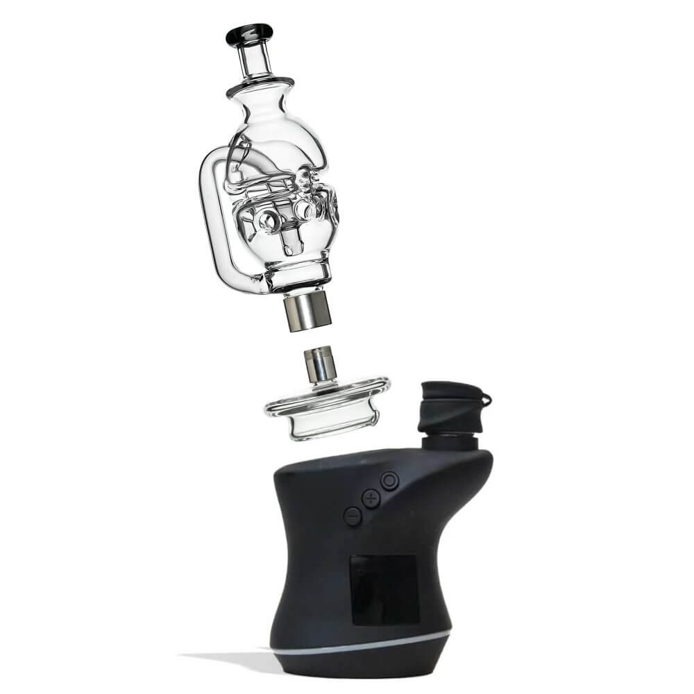 CaliBear Glass Converter with stainless steel threading for connecting Nectar Collector tips to Focus V Carta glass attachment.
