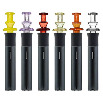 CaliBear Maria Cap color glass airflow mouthpiece for Puffco Pivot featuring a multi-ring Maria design in various colors like amber, blue, and red.