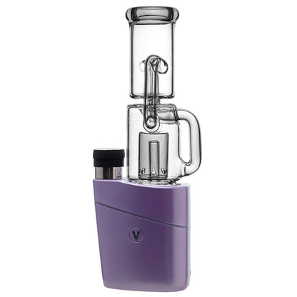 Calibear Recycler glass attachment in five colorways, including one blue unit mounted on a Focus V Carta e-rig base and four standalone clear, purple, smoky, and green units.