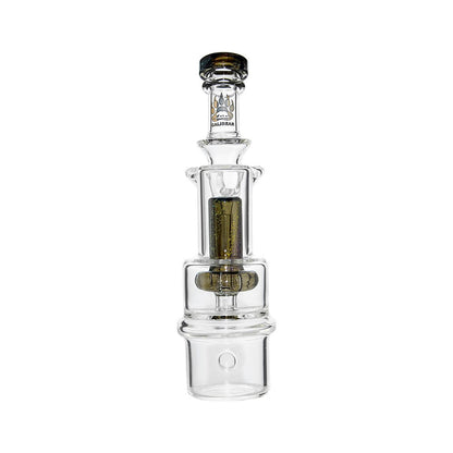 Calibear RBR Recycler Glass Attachment mounted on a Dr. Dabber Switch 2 device next to a standalone clear glass recycler attachment.