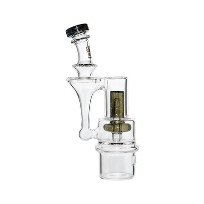 Calibear RBR Recycler Glass Attachment mounted on a Dr. Dabber Switch 2 device next to a standalone clear glass recycler attachment.