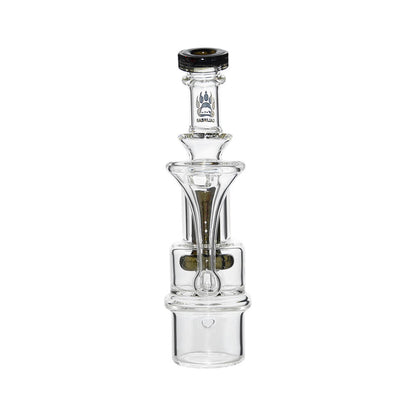 Calibear RBR Recycler Glass Attachment mounted on a Dr. Dabber Switch 2 device next to a standalone clear glass recycler attachment.