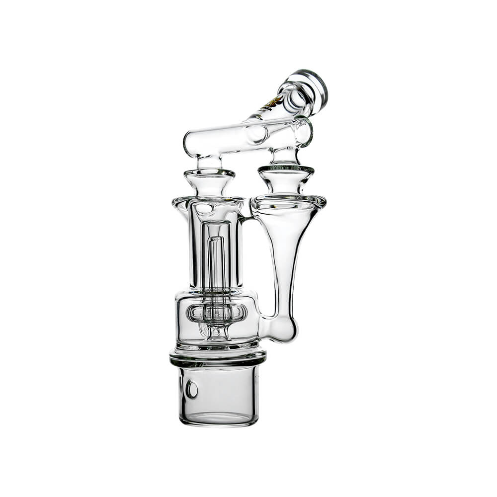 Calibear Duo RBR Recycler glass attachment fitted on Dr. Dabber Switch 2 showing dual chamber recycler function
