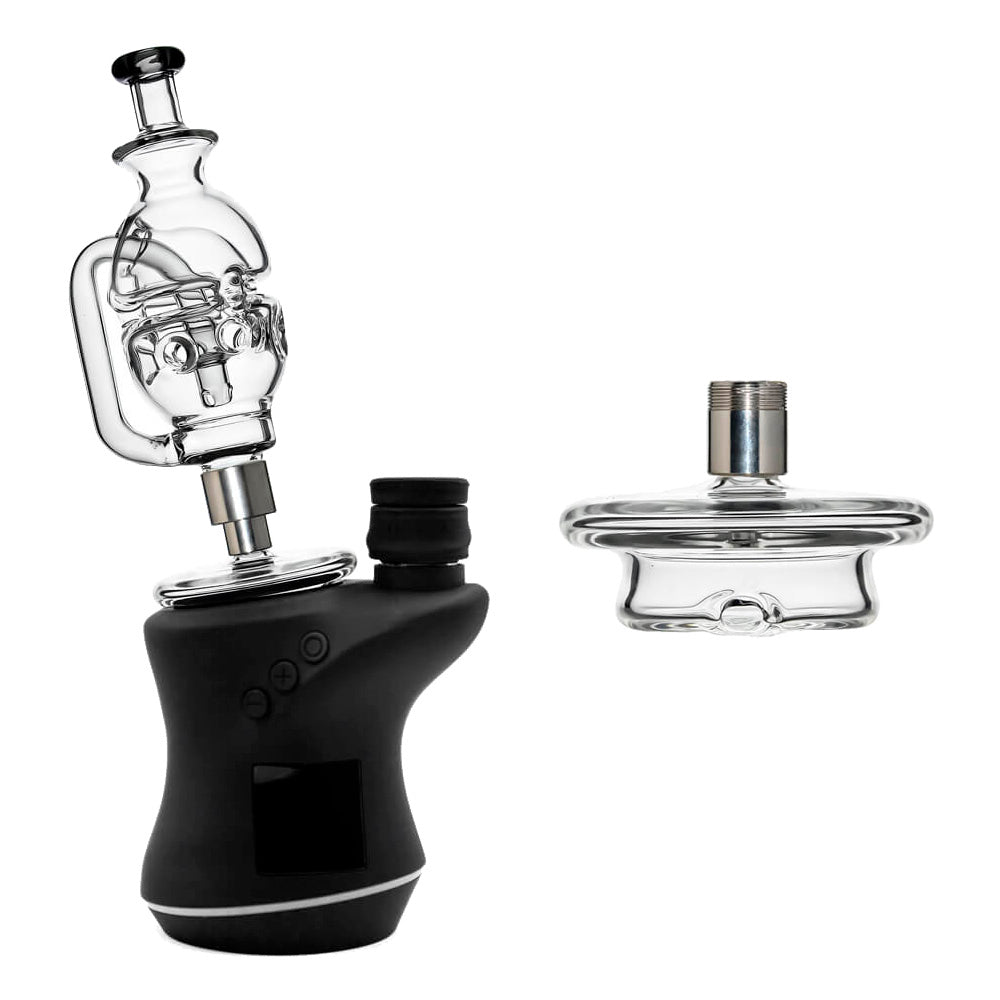 CaliBear Glass Converter with stainless steel threading for connecting Nectar Collector tips to Focus V Carta glass attachment.