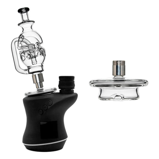 CaliBear Glass Converter with stainless steel threading for connecting Nectar Collector tips to Focus V Carta glass attachment.