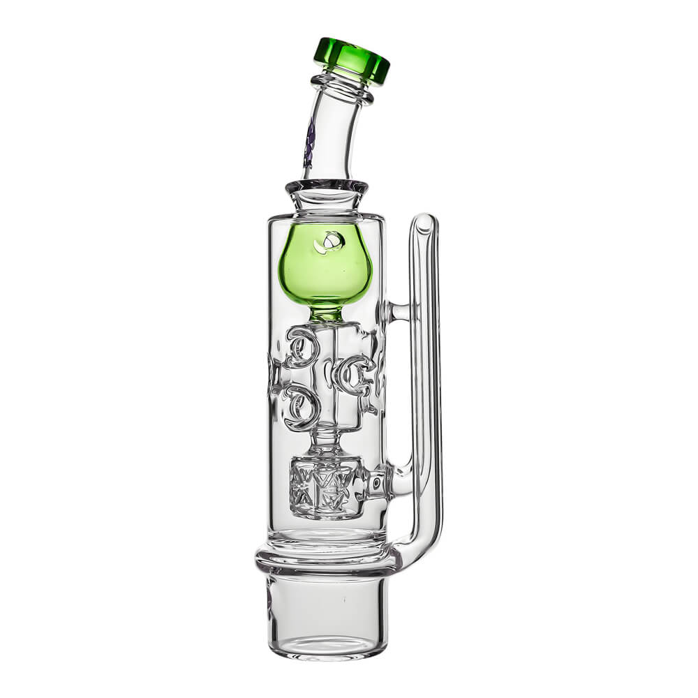 Calibear Straight Fab Torus Incycler glass attachments for Dr. Dabber Switch 2 in multiple colors including blue, purple, green, and black accents.