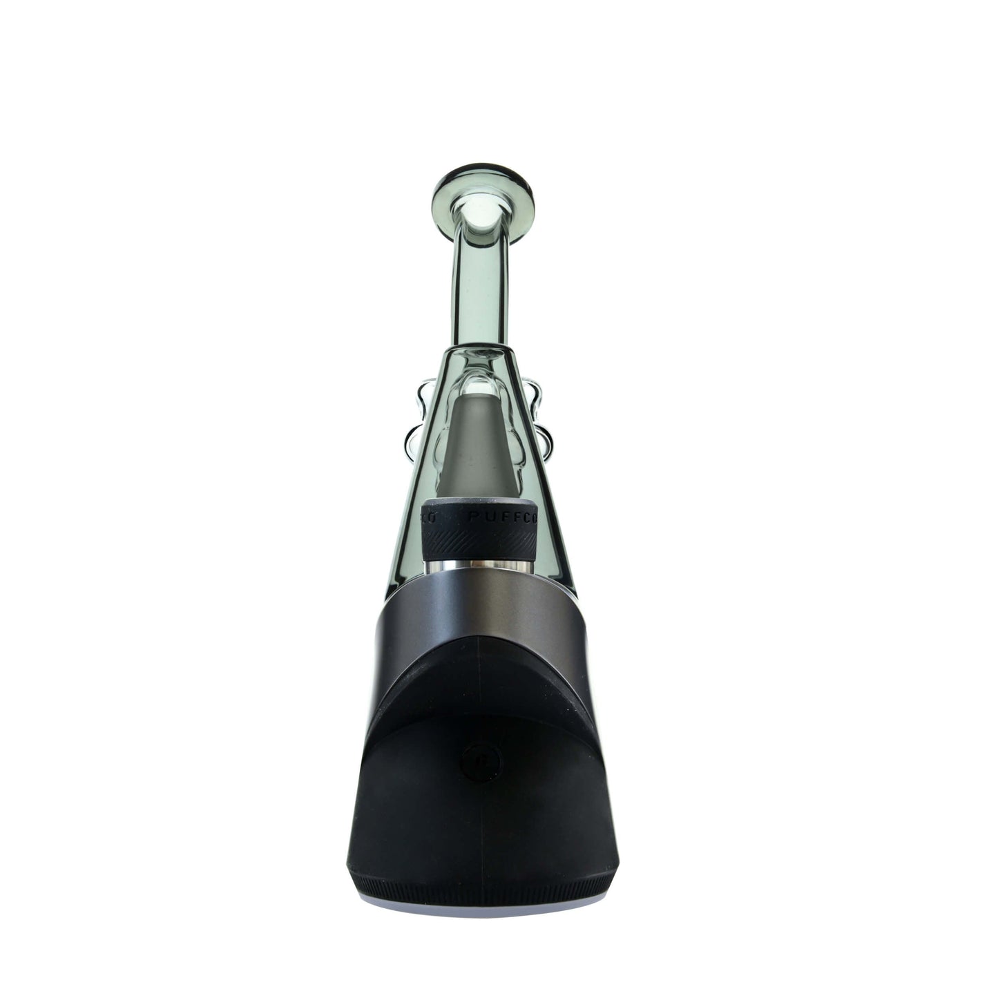 Five CaliBear colored recycler glass replacement tops for Puffco Peak and Pro in pink, purple, blue, green, and lime showing coiled percolator and curved mouthpiece.