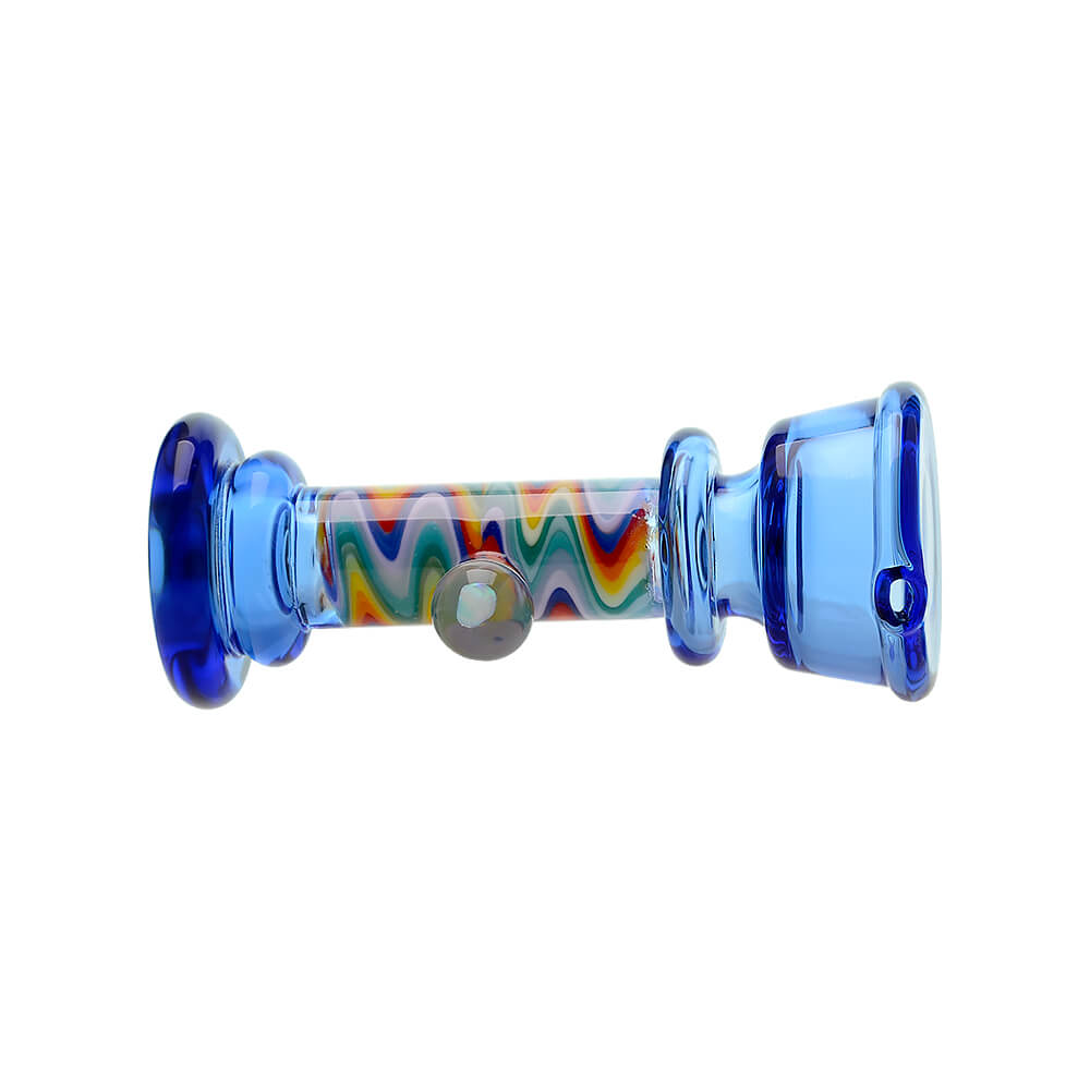 A collection of CaliBear glass attachments for Puffco Peak OG and Pro featuring vibrant wigwag swirl patterns in multiple colors and encased opal accents.