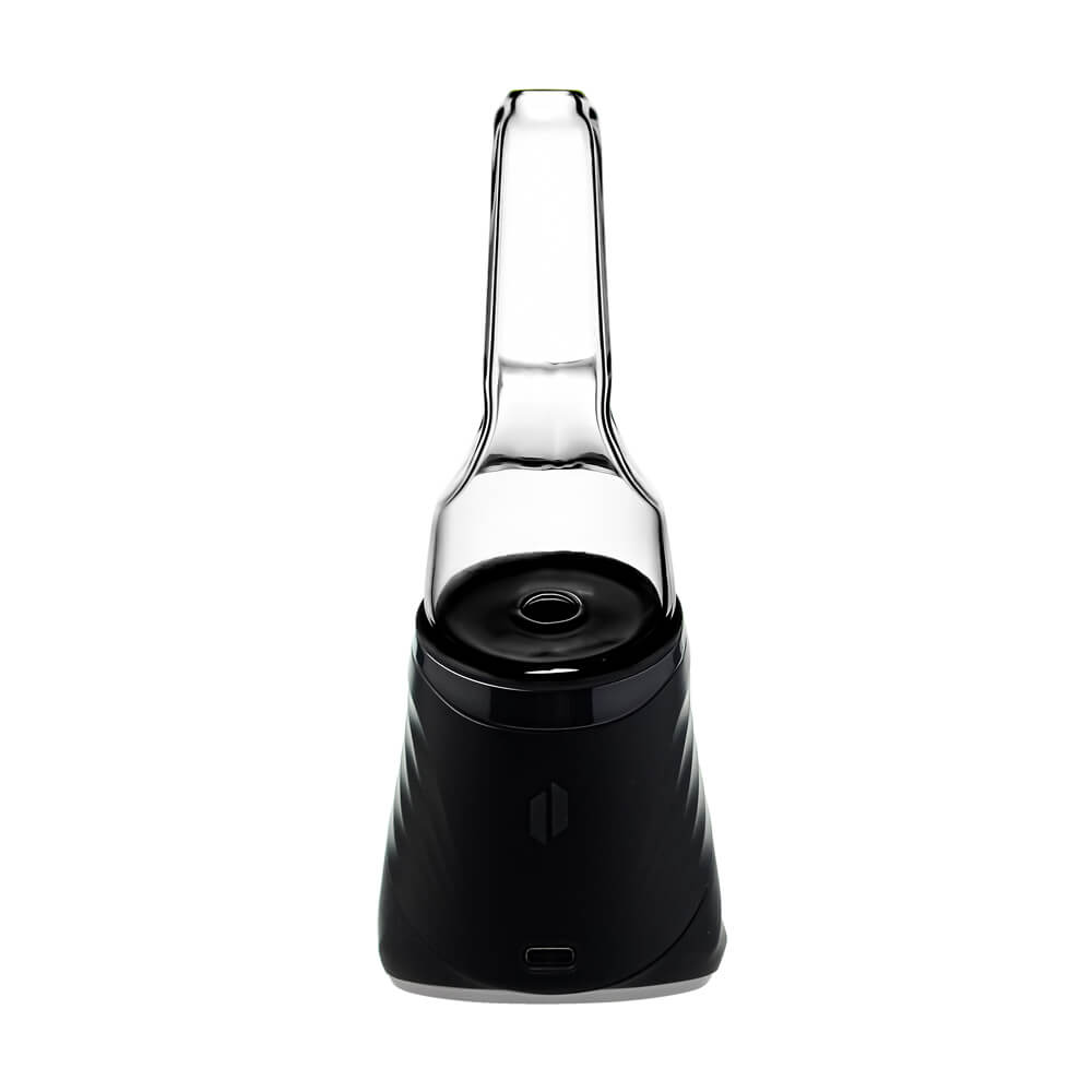 Four colorful conical dry top glass attachments for Puffco Peak OG and Pro in blue, smoke, purple, and clear by CaliBear.
