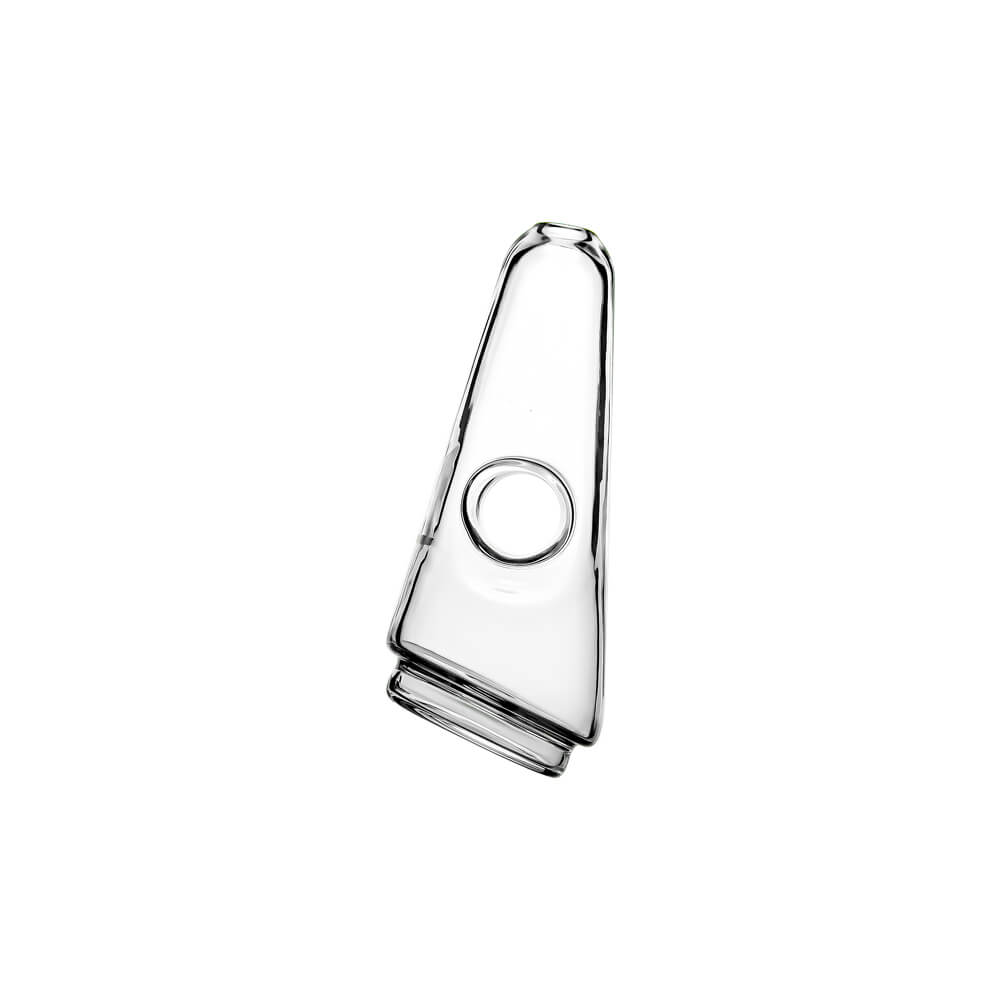 Four colorful conical dry top glass attachments for Puffco Peak OG and Pro in blue, smoke, purple, and clear by CaliBear.