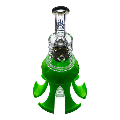 Calibear octopus claw glass holder and display stand for Dr. Dabber Switch 2 attachments shown next to a glass recycler setup.