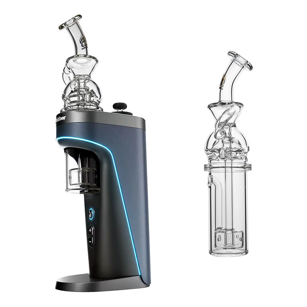Calibear Fab Recycler glass attachment for Dr. Dabber Switch 2 featuring a clear Faberge-style body and integrated water recycling arm.