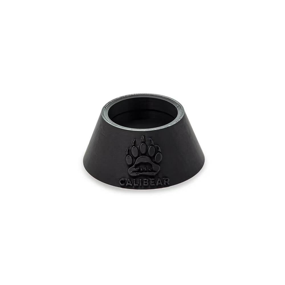 Black Focus V Carta glass stand base stabilizer by Calibear featuring a sturdy conical design and embossed bear paw logo.