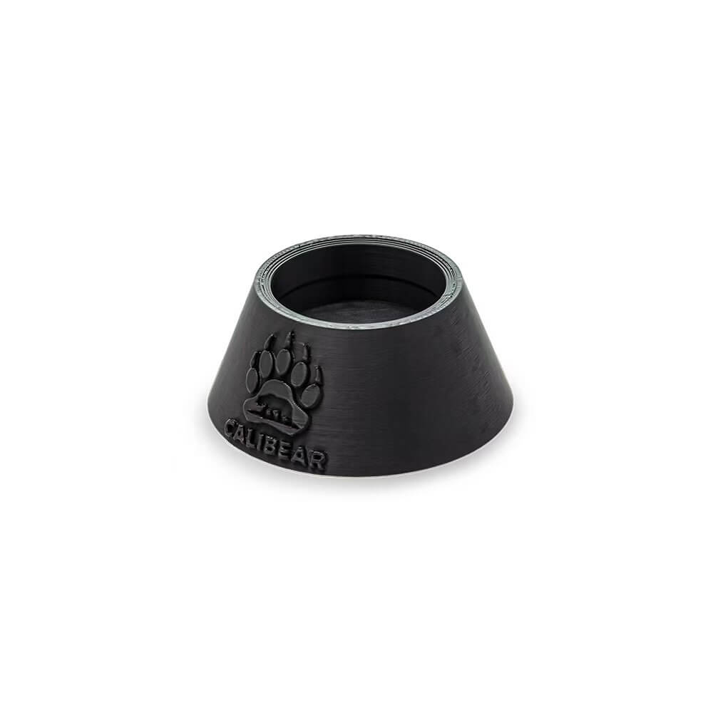 Black Focus V Carta glass stand base stabilizer by Calibear featuring a sturdy conical design and embossed bear paw logo.
