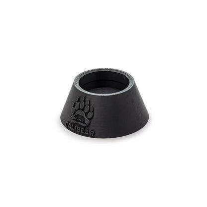 Black Focus V Carta glass stand base stabilizer by Calibear featuring a sturdy conical design and embossed bear paw logo.