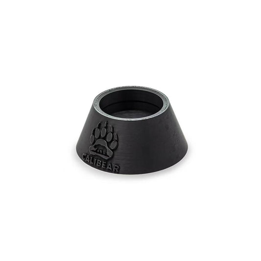 Black Focus V Carta glass stand base stabilizer by Calibear featuring a sturdy conical design and embossed bear paw logo.