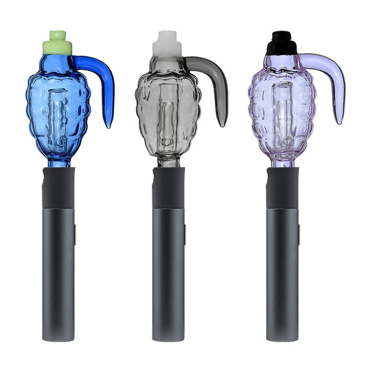 GRENADE STYLED ARTISAN GLASS ATTACHMENT FOR PIVOT- Premium puffco glass attachment from Calibear Glass. Ideal for dabbing, providing smooth hits and durability. Shop high-quality dab rigs, water pipes, bongs, erig glasses and glass smoking accessories at Calibear Glass. Elevate your smoking experience with a durable and stylish glass dab rig. Free shipping on all orders.