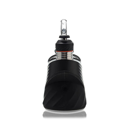 Calibear clear Gandalf Sherlock dry top glass attachments mounted on black Puffco Peak Pro e-rig bases, showcasing the sleek curved neck design from a side and front angle.