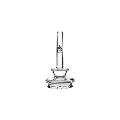 Calibear clear Gandalf Sherlock dry top glass attachments mounted on black Puffco Peak Pro e-rig bases, showcasing the sleek curved neck design from a side and front angle.