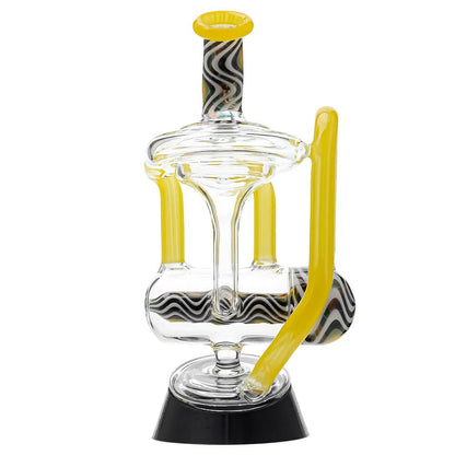 Calibear heady wigwag glass attachment with opal for Puffco Peak OG and Peak Pro featuring colorful handcrafted wigwag patterns and recycler design.
