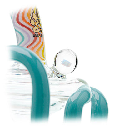 Calibear heady wigwag glass attachment with opal for Puffco Peak OG and Peak Pro featuring colorful handcrafted wigwag patterns and recycler design.