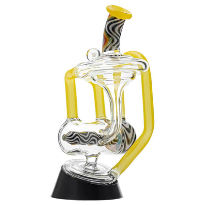 Calibear heady wigwag glass attachment with opal for Puffco Peak OG and Peak Pro featuring colorful handcrafted wigwag patterns and recycler design.