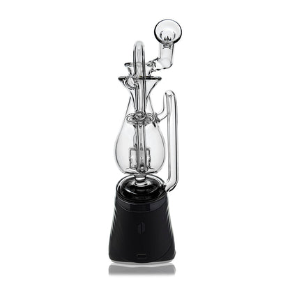 Klein Drop Bottle Glass Attachment with Encased Opal for Puffco Peak OG & Pro by Calibear Glass, displayed on Peak device and standalone, showcasing recycler design and iridescent opal inlay