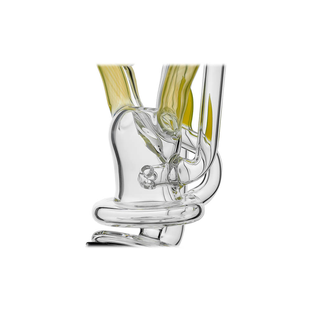 Multi-color recycler glass attachment for Puffco Peak OG & Pro by Calibear Glass, shown in yellow, green, teal, red, and amber, attached to a black Peak device.