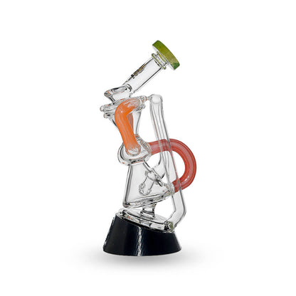 Multi-tube recycler glass attachments for Puffco Peak OG and Pro in clear glass with vibrant external recycling tubes and matching rimmed mouthpieces.