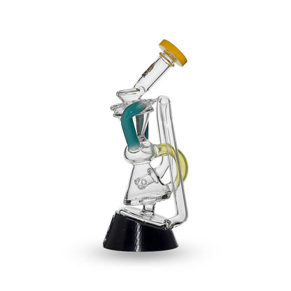 Multi-tube recycler glass attachments for Puffco Peak OG and Pro in clear glass with vibrant external recycling tubes and matching rimmed mouthpieces.