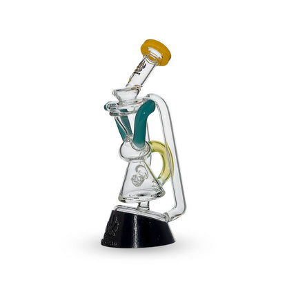 Multi-tube recycler glass attachments for Puffco Peak OG and Pro in clear glass with vibrant external recycling tubes and matching rimmed mouthpieces.