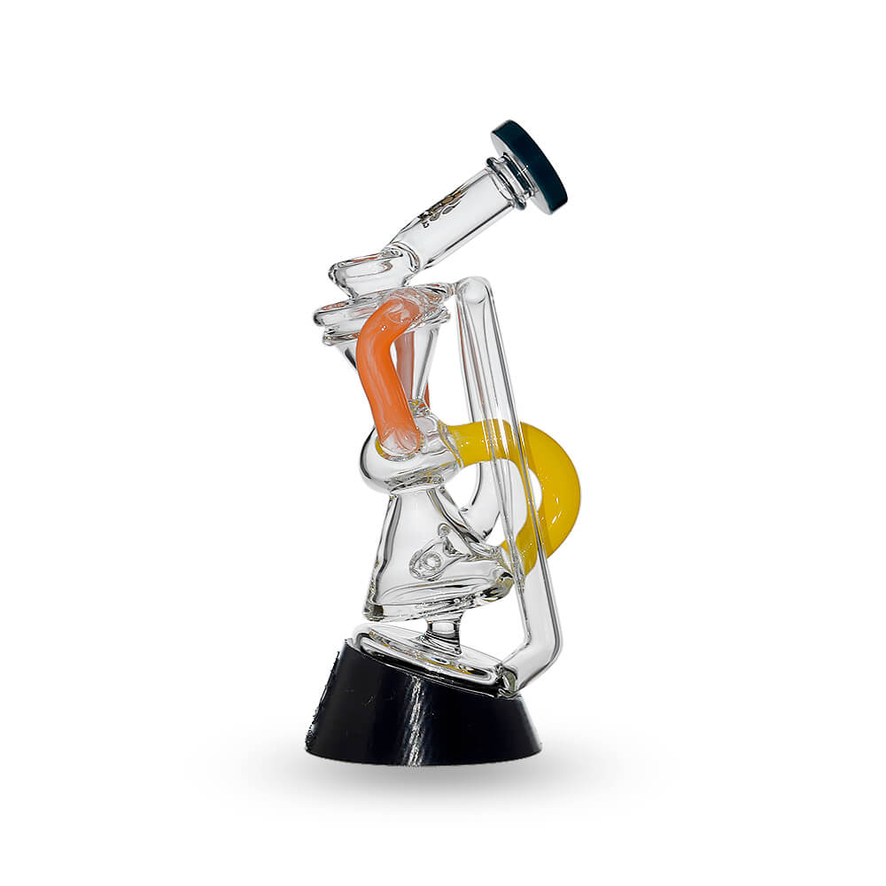 Multi-tube recycler glass attachments for Puffco Peak OG and Pro in clear glass with vibrant external recycling tubes and matching rimmed mouthpieces.