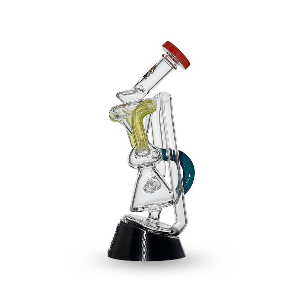 Multi-tube recycler glass attachments for Puffco Peak OG and Pro in clear glass with vibrant external recycling tubes and matching rimmed mouthpieces.